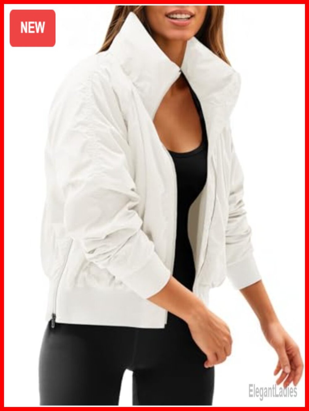 Fisoew Womens Crop Windbreaker Zip Up Bomber Jacket Hidden Hood Pockets